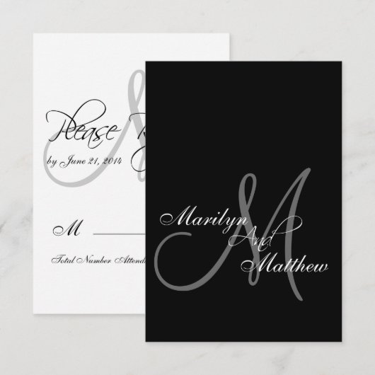 Elegant Bride Groom Monogram RSVP-kaarten RSVP Kaartje (Voorkant / Achterkant)