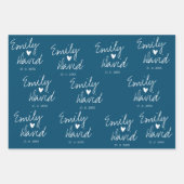 Elegant Bride Groom Names Black Blue White Weddens Inpakpapier Vel (Voorkant 2)