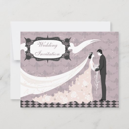 Elegant Bride & Groom Vector Wedding Kaart (Voorkant)