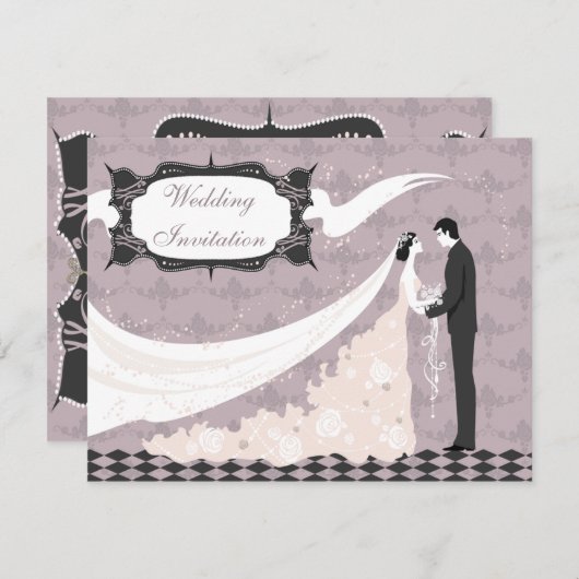 Elegant Bride & Groom Vector Wedding Kaart (Voorkant / Achterkant)