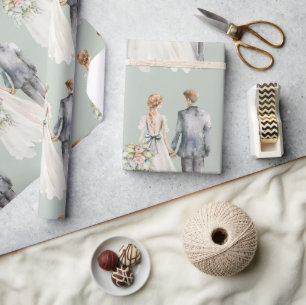 Elegant Bride & Groom Waterverf Gift Cadeaupapier