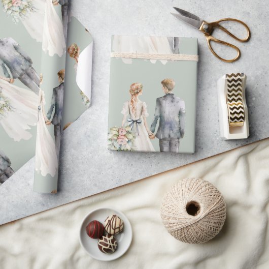 Elegant Bride & Groom Waterverf Gift Cadeaupapier (Crafts)