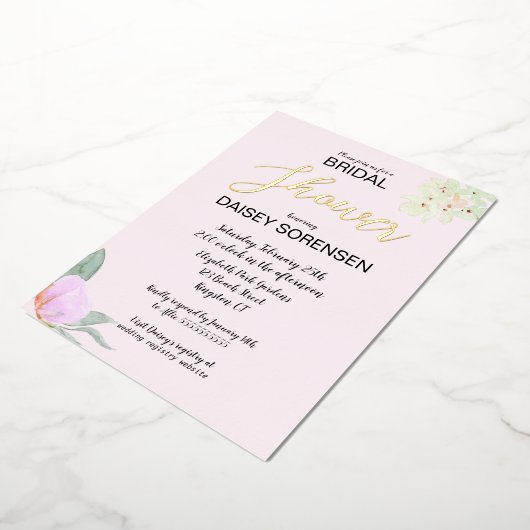 Elegant Bride Pink en Gold Shower Folie Uitnodigin Folie Uitnodiging (Gedraaid)