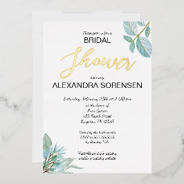 Elegant Bride Sage en Gold Shower Folie Folie Uitnodiging