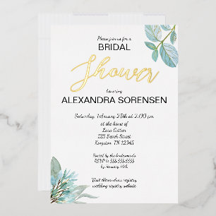 Elegant Bride Sage en Gold Shower Folie Folie Uitnodiging
