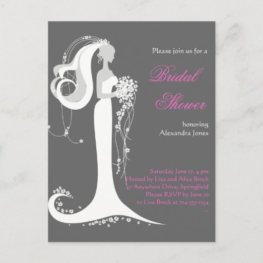 Elegant Bride Vrijgezellenfeest Party Invitation 4 Uitnodiging Briefkaart (Voorkant)
