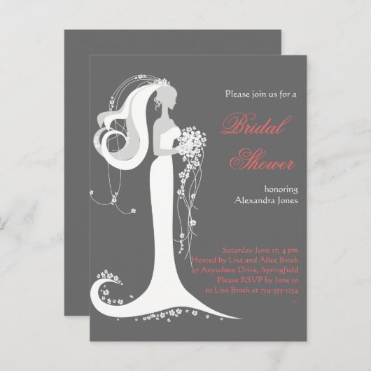 Elegant Bride Vrijgezellenfeest Party Invitation 6 Uitnodiging Briefkaart (Voorkant / Achterkant)