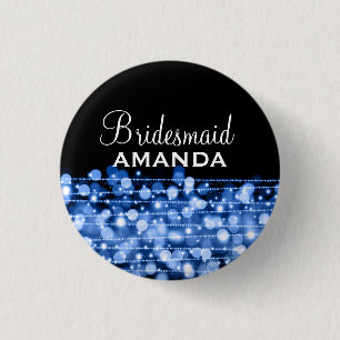 Elegant Bridesmaid Favor Party Sparkles Blue Ronde Button 3,2 Cm