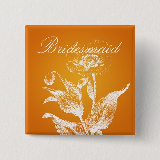 Elegant Bridesmaid Favor Poppy Sinaasappel Vierkante Button 5,1 Cm (Voorkant)
