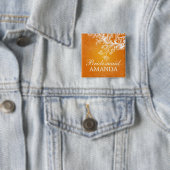 Elegant Bridesmaid Favor Swirls Oranje Vierkante Button 5,1 Cm (In situ)