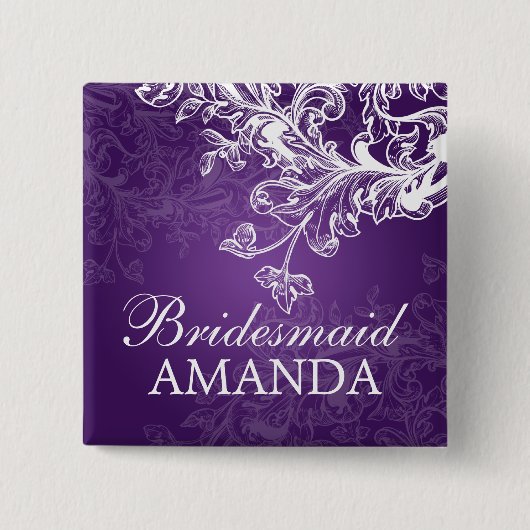 Elegant Bridesmaid Favor  Swirls Paars Vierkante Button 5,1 Cm (Voorkant)