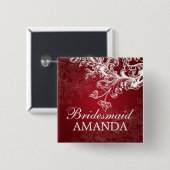 Elegant Bridesmaid Favor  Swirls Red Vierkante Button 5,1 Cm (Voorkant /achterkant)