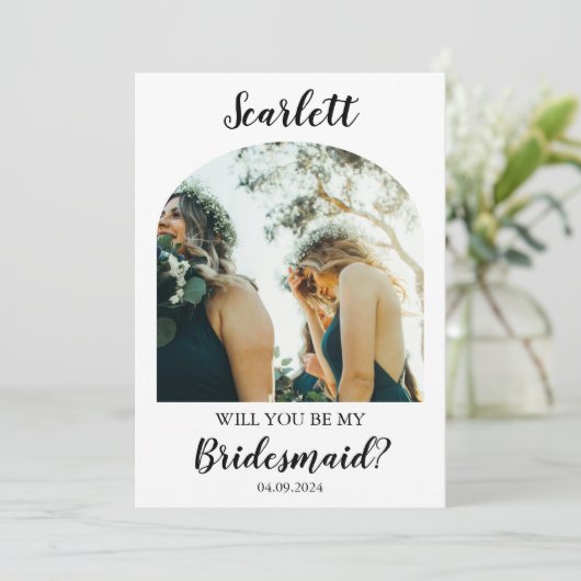 Elegant Bridesmaid Proposal Photo Card Kaart (Staand voorkant)