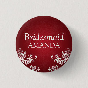 Elegant Bridesmaid  Swirls 2 Red Ronde Button 3,2 Cm