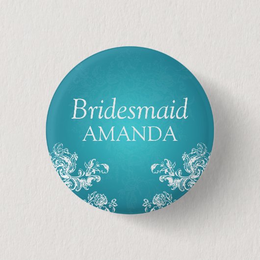 Elegant Bridesmaid  Swirls 2 Turquoise Ronde Button 3,2 Cm (Voorkant)