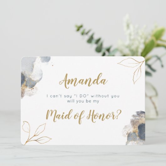 Elegant Bridesmaid-voorstel kaartmarine en goud Kaart (Staand voorkant)