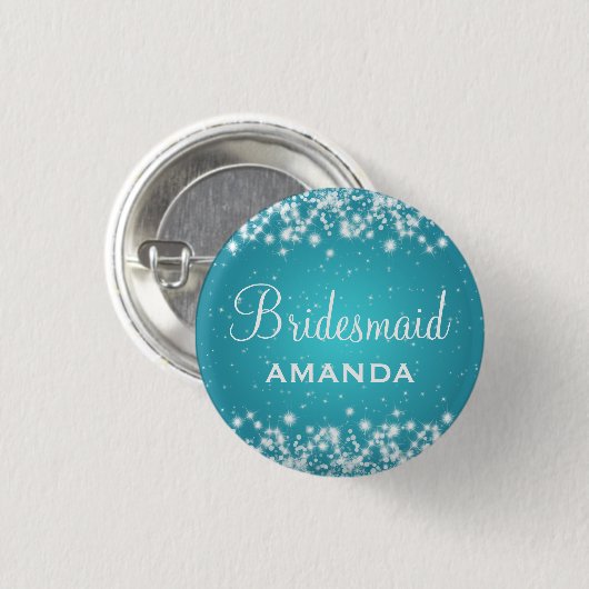 Elegant Bridesmaid Winter Sparkle Turquoise Ronde Button 3,2 Cm (Voorkant /achterkant)