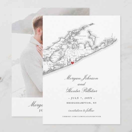 Elegant Bridgehampton Tennis & Surf Club Bruiloft Save The Date (Voorkant / Achterkant)