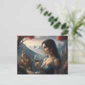 Elegant Briefkaart van de vrouw Drink wijn (Staand voorkant)