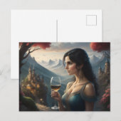 Elegant Briefkaart van de vrouw Drink wijn (Voorkant / Achterkant)