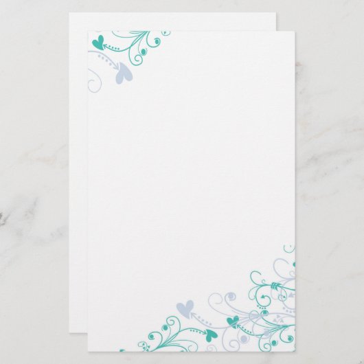 Elegant briefpapier - wervelingen en harten (Voorkant / Achterkant)