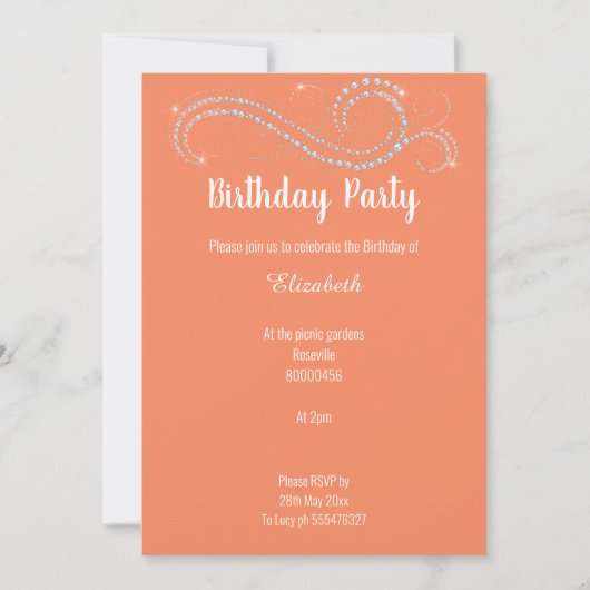 ELEGANT BRIGHT APRICOT DIAMOND BIRTHDAY PARTY KAART (Voorkant)