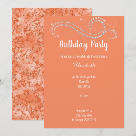ELEGANT BRIGHT APRICOT DIAMOND BIRTHDAY PARTY KAART (Voorkant / Achterkant)