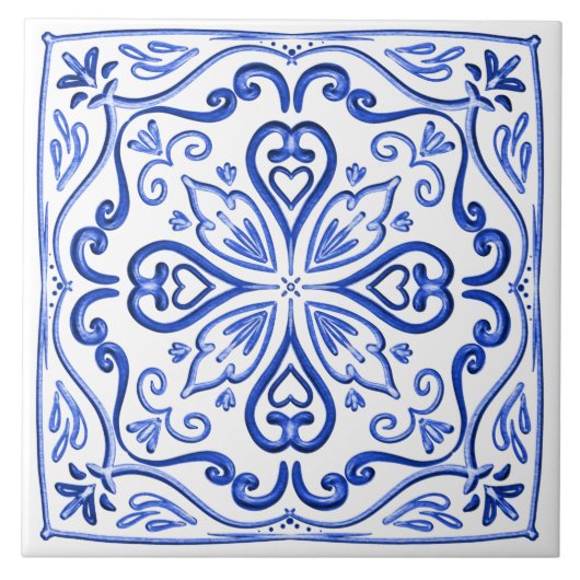 Elegant Bright Blue en White Tegeltje (Voorkant)