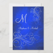 Elegant Bright Blue Silver Monogram Weddenschap Kaart (Voorkant)