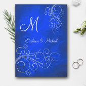 Elegant Bright Blue Silver Monogram Weddenschap Kaart