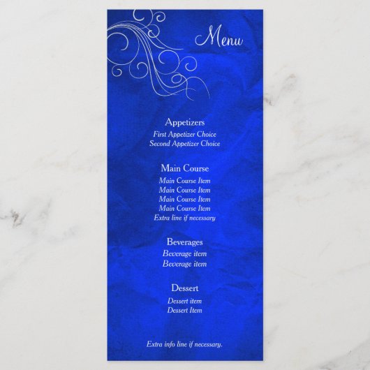 Elegant Bright Blue Silver Wedding Menu Kaart (Voorkant)