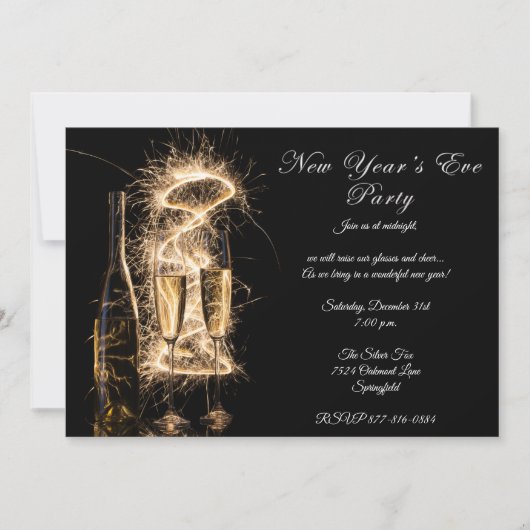 Elegant Bright Champagne New Years Eve Party Kaart (Voorkant)