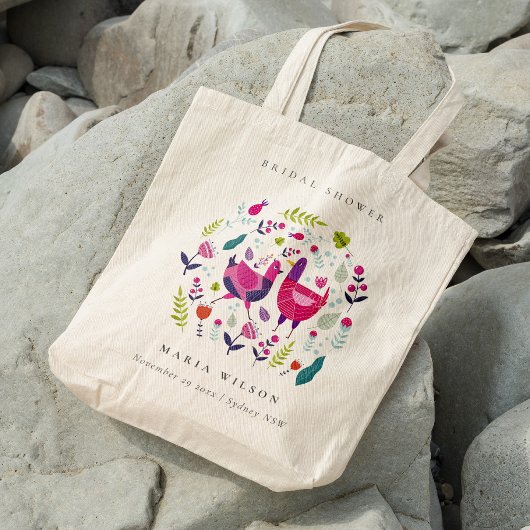 Elegant Bright Folk Boerderij Floral Bird Vrijgeze Tote Bag