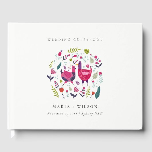 Elegant Bright Folk Boerderij Floral Tortelduifjes Gastenboek (Voorkant)