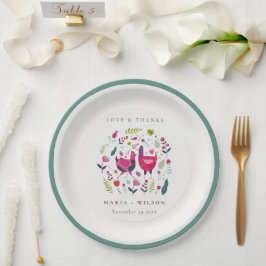 Elegant Bright Folk Boerderij Floral Tortelduifjes Papieren Bordje