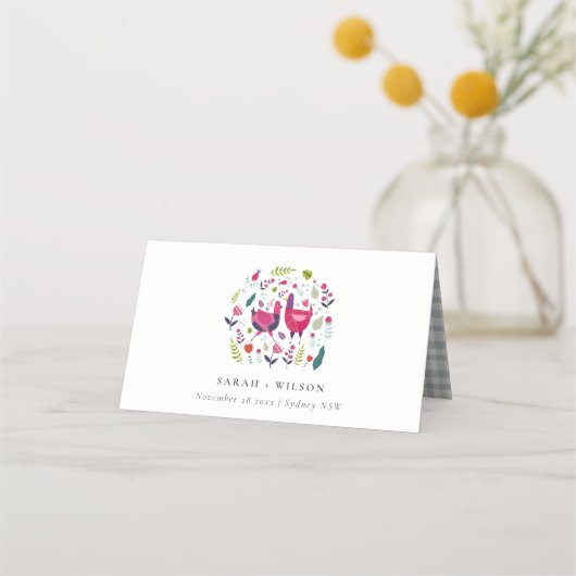 Elegant Bright Folk Boerderij Floral Tortelduifjes Plaatskaartje (Voorkant)