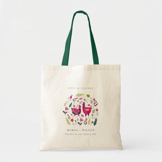 Elegant Bright Folk Boerderij Floral Tortelduifjes Tote Bag (Voorkant)