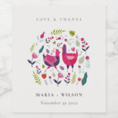 Elegant Bright Folk Boerderij Floral Tortelduifjes Wijn Etiket (Enkel label)