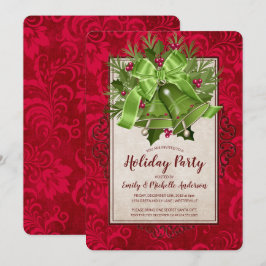 Elegant Bright Green Kerstmis Bells Holiday Party Kaart