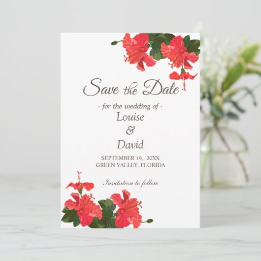 Elegant Bright Hibiscus Bewaar de datum Kaart (Staand voorkant)