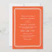 Elegant Bright Orange Retro Unique QR Code Wedding Kaart (Voorkant)