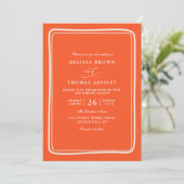 Elegant Bright Orange Retro Unique QR Code Wedding Kaart (Staand voorkant)