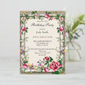 Elegant Bright Pink Floral Birthday Uitnodiging (Staand voorkant)