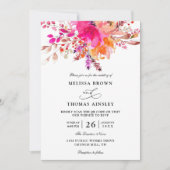 Elegant Bright Pink Floral Budget QR Code Wedding Kaart (Voorkant)