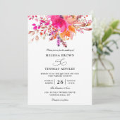 Elegant Bright Pink Floral Budget QR Code Wedding Kaart (Staand voorkant)