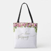 Elegant Bright Pink Floral minimalistisch Tote Bag (Achterkant)