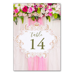 Elegant Bright Pink Floral Table Number Kaart