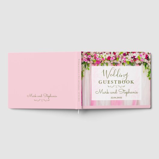 Elegant Bright Pink Floral Weddenschap Gastenboek (Volledig)
