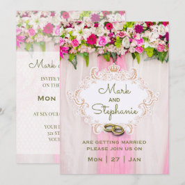Elegant Bright Pink Floral Weddenschap Kaart