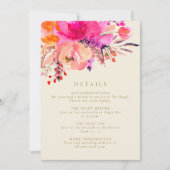 Elegant Bright Pink Floral Wedding Details Card Kaart (Voorkant)